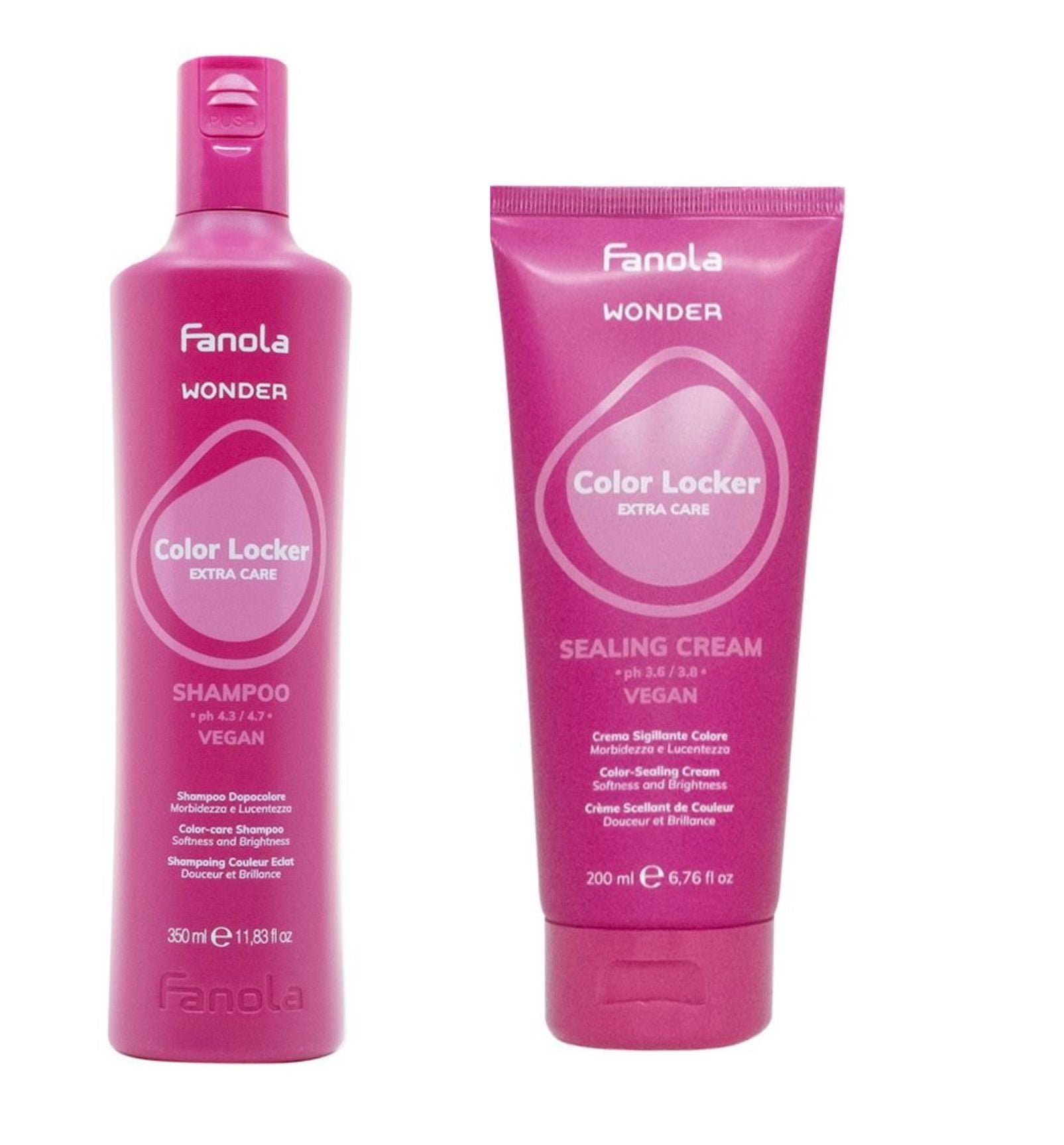 Fanola Kit Wonder Color Locker Shampoo, Maschera Capelli Colorati Vegan