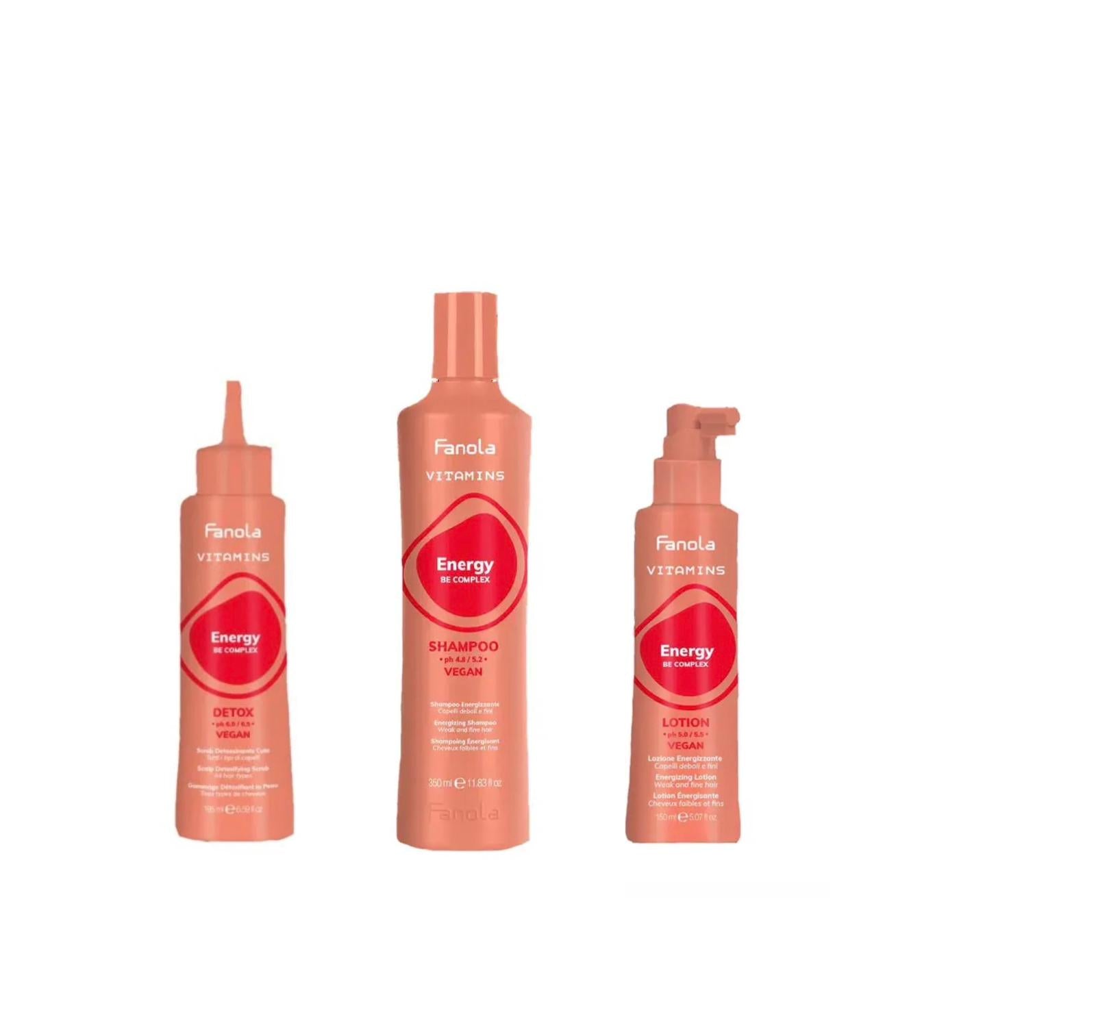 Fanola Vitamins Energy Be Complex Vegan Energizing Kit Scrub, Shampoo Lozione