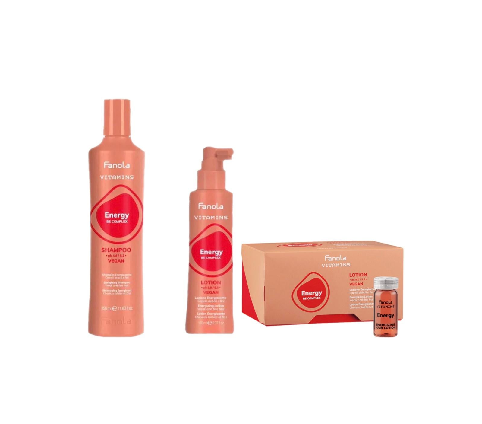 Fanola Vitamins Energy Be Complex Energizing Kit Anticaduta Shampoo, Lozione Fiale e Spray
