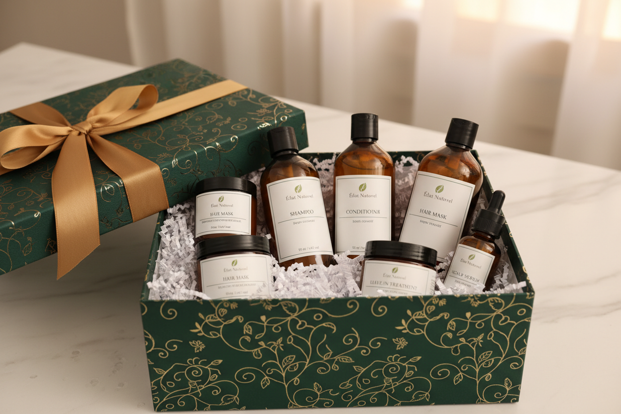 una bella scatola regalo con dentro prodotti per capelli